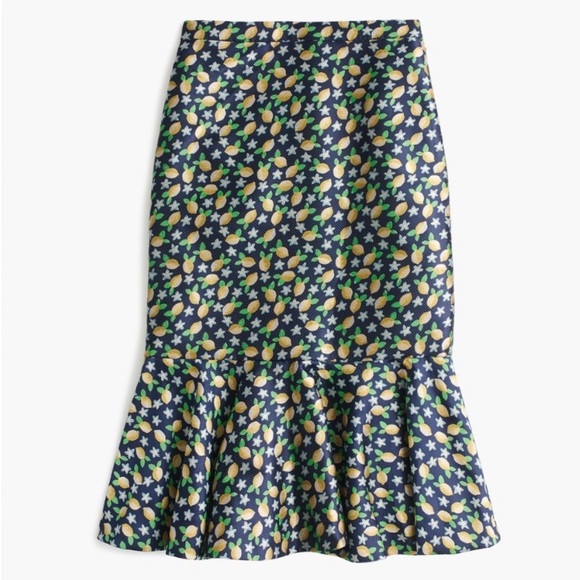 J. Crew Jacquard Lemon and Floral Trumpet Skirt Size 4